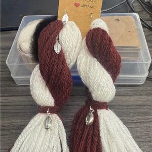 Handmade Maroon and White Yarn Earrings